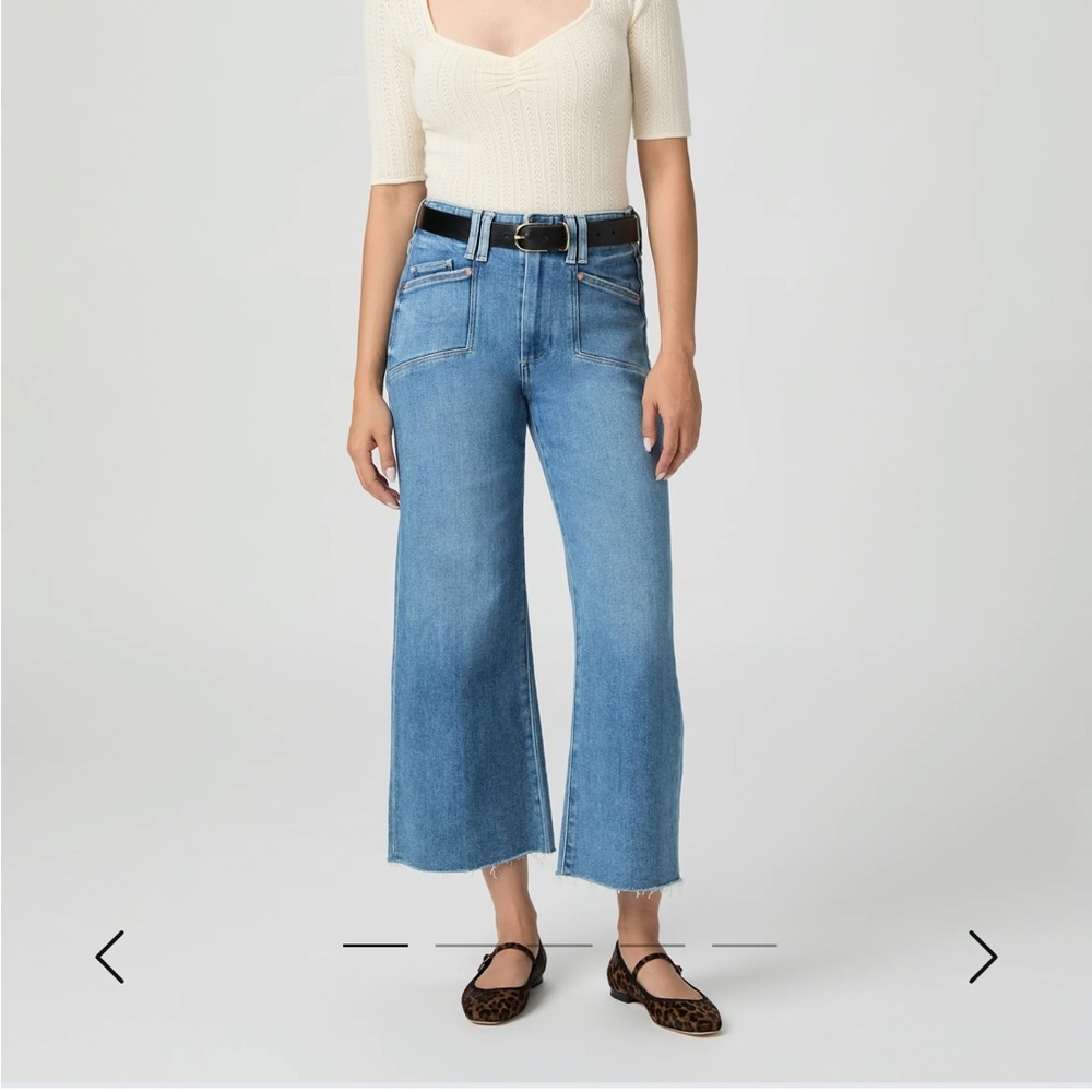 PAIGE Anessa Petit Wide Leg Jeans in “Sunnie Distressed” denim color- Size 29